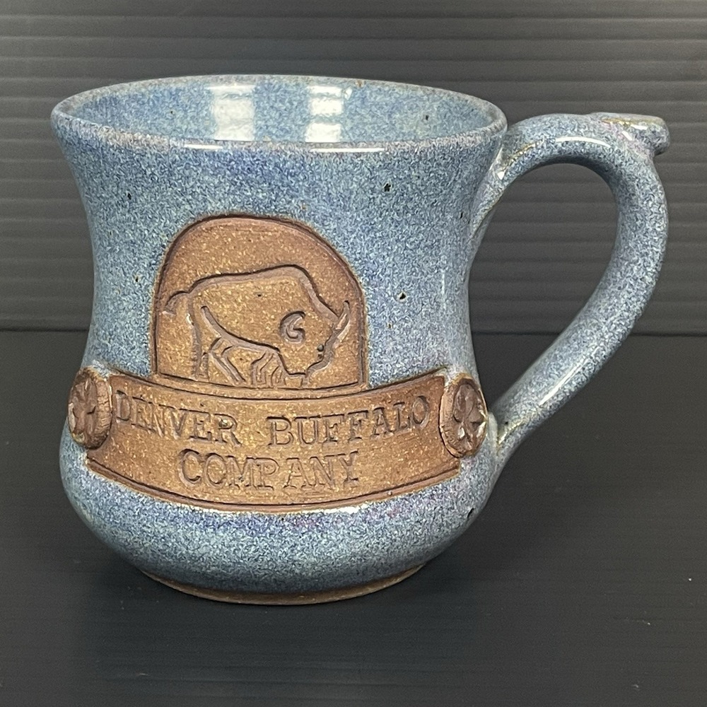 Denver Buffalo Company Down To Earth Signed Pottery Cup Mug Blue